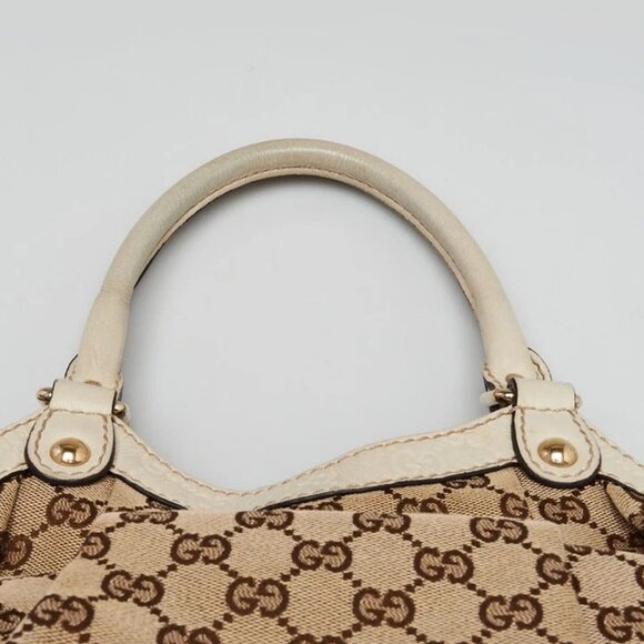 Gucci Beige/White GG Canvas Embossed Leather Medium Sukey Tote Bag - Picture 10 of 13